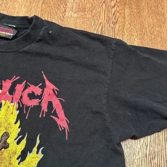 Vintage 90s Metallica Pushead Flaming Skull Heart Artimonde T Shirt Mens XL - Picture 5 of 16